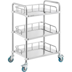 VEVOR Laboratory Trolley Stainless Steel 3 Shelves Laboratory Serving Trolley with Swivel Castors Serving Trolley Dental Cart for Clinic, Laboratory, Hospital, Salon, 670 x 395 x 867 mm