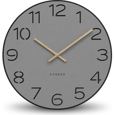 Cander Berlin MNU 2640 Y XXL Sienas pulkstenis Silent 40 cm No Ticking Analogs Dzīvojamā istaba Modern Vintage Grey Black Wooden Hands