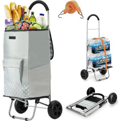 WONSEFOO Shopping Trolley, Foldable up to 50 kg, Waterproof 75 L Shopping Bag, Shopping Trolley with Splash Plate, Hand Trolley for Shopping or Transporting Goods, Grey