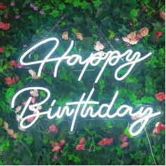 BringLuck2U Happy Birthday Neon Sign White LED Neon Light USB Power burtu gaismas zīmes Dimmable Dekoratīvie sienas lampas dzimšanas dienas svinībām Dekorēšana Dzimšanas diena Dāvana dzimšanas dienā