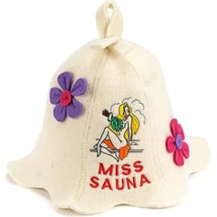 Naturtextil Naturtextil Naturtextil-Sauna Hat Miss Sauna Flower White - 100 organiskās vilnas filca cepures krievu banjai - aizsargā galvu no karstuma - iekļauta angļu pirts e-grāmata - ar izšuvumu