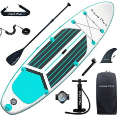 Aqua Plus Sup Gonflable de 15 cm d'épaisseur Pour Tous Les Niveau x de compétence Planche à pagaie Debout, Pagaie, Pompe, Sac à DOS de Voyage ISUP, Laisse, Bandoulière, Jeune, Adulte