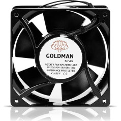 GOLDMAN SERVICE Augstas temperatūras aksiālais ventilators kamīna kasetei GOLDMAN SERVICE ar jaudīgām metāla lāpstiņām Izmēri: 120 x 120 x 38 mm