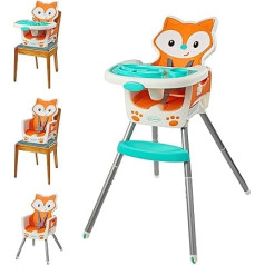 Infantino 4-in-1 Highchair - Space-Saving, Multi-Stage Booster and Toddler Chair with Multi-Use Meal Mat and Dishwasher-Safe Tray, in a Fox-Themed Design