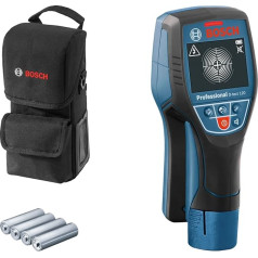 Bosch Professional D-tect 120 izsekošanas ierīce (4 x AA baterijas, maks. Atklāšanas dziļums plastmasas caurulēm/koka pamatnei/dzīvās līnijām/dzelzs metāliem: 60/38/60/60/120/120 mm, aizsargvāciņš)