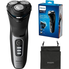 Philips skuveklis Series 3000 Dry and Wet Shaver (modelis S3233/52), spīdīgi melns, 2 kontakti vannas istabas kontaktdakša