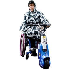 Wheelchair Poncho for Adults, Waterproof Rain Poncho for Children from 11 Years to Adults, Universal Fit, Peaked Hood, Poppers Under Chin and Arms, Grey elephant