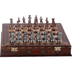 GiftHome British Redcoats Antique Copper Metal Chess Set for Adults, Handmade Pieces and Natural Solid Wooden Chess Board with Pearl Design Around Board and Storage Inside King 2.75 inch