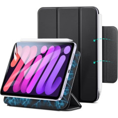 ESR priekš iPad Mini 7 Case 2024, iPad Mini 6 Case 2021, 8,3 collas, plāns, trīs kārtu divpusējs statīvs, spēcīgs magnētiskais stiprinājums, izturīga aizsardzība, atbalsta Pencil Pro, melns