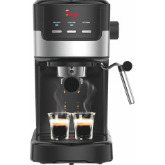 Sirge CREMAEXPRESSO+ Espresso un kapučīno kafijas automāts ar 2 filtriem, 1100 W, 15 bāru [sūknis ražots Itālijā], noņemama ūdens tvertne 1,25 L - Kapučīno tvaika sprausla melna