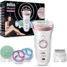 Braun Silk-épil 9 Skinspa komplekts, sieviešu epilators / epilators, ar spiediena regulēšanas funkciju, mitrais un sausais epilators ar 13 papildierīcēm, 9-990, rozā/zelta krāsā