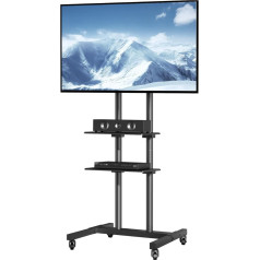 VEVOR TV stovas su ratukais Universalus 1510-1696 mm Reguliuojamas aukštis 100 x 100 mm 400 x 600 mm 59,8 kg keliamoji galia Grindų stovas Mobilus vežimėlis TV stovas Stabilus laikiklis TV stovas