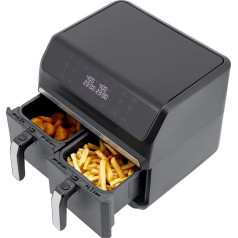 Just Perfecto karstā gaisa fritēze XXL 8L 2 kameras - 8 in 1 gaisa fritē Max. 200 °C - cepšana bez eļļas, ieskaitot recepšu grāmatu - 1700 W gaisa fritēze ar LCD skārienjūtīgo displeju - dubultā kamera bez taukiem