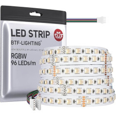 BTF-LIGHTING RGBWW LED sloksne 5050SMD RGBW 4-in-1 LED sloksne RGB + silti balta (2700-3000K) 24V 5M 96LEDs/m 480LEDs Balta PCB IP30 nav ūdensizturīga iekštelpu apgaismojumam (tikai LED sloksnes)