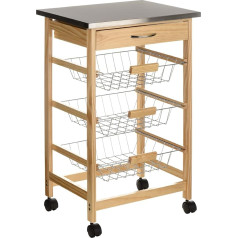 Premier Housewares Pinewood Kitchen Trolley with Stainless Steel Top