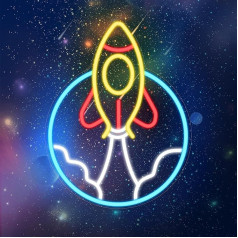 CoolGift Mart Rocket Neon Sign, LED Light Room Decor, USB Power Up Space Element Universe Theme Decoration, guļamistabai, viesistabai, mājas pusei, dzimšanas dienas dāvanai pusaudžiem zēniem