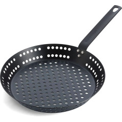 Merten & Storck Oglekļa tērauda grilēšanas panna ar 30 cm perforāciju eļļas un tauku notecināšanai, grilēšanai, kempingam, grilam, āra ēdienu gatavošanai, melna