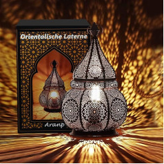 Aranp Oriental Lamp Melna 36 cm lampa svecēm, lampām ar E27 ligzdu un LED pasaku gaismām Iekštelpu un āra dekorēšanai Marokas laterna Arābu laterna Dārza laterna, izturīga pret laikapstākļiem