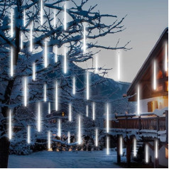 PEMOTech Meteor Shower Fairy Lights āra apgaismojums, 11,7 m, 15 caurules, 30 cm, 540 LED, Ziemassvētku apgaismojums, Meteor Shower Fairy Lights, Icicle Lights Ziemassvētku dekorēšanai, Halloween, kāzu svinībām, balts