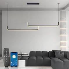 KSIBNW Piekaramā lampa LED piekaramā gaisma Dimmable Modernā dzīvojamā istaba Lineārais dizains Piekaramā lampa Ēdamgalds Black ar tālvadības pulti un lietotni 36 W piekaramā gaisma Biroja lampa Regulējams augstums 2700 K - 6500