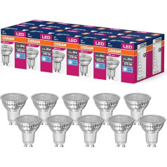 OSRAM LED Star Value PAR16 LED spuldze ar GU10 pamatni GL 575 lūmeni vēsā baltā (4000K) krāsā parasto 80 W kvēlspuldžu aizvietotājs, bez iespējas aptumšot, 10 gab. iepakojums