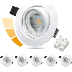 Unikcst LED iebūvēts starmešu apgaismojums 230 V Dimmable 6 W LED Spot Flat Round White griestu prožektori 68 mm cauruma izmērs grozāmie iegremdējamie gaismekļi, ieskaitot 6 x 6 W 500 lm neitrāli baltas moduļu spuldzes.