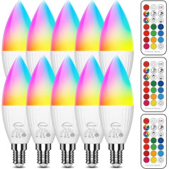 ChangM LED spuldze E14 RGBW 2700 K 10 LED spuldžu komplekts ar 5 vatu krāsu maiņas spuldzēm (aizvieto 40 W), LED spuldze ar tālvadības pulti, krāsu maiņas spuldze ar tālvadības pulti RGB un silti balta 2700 K