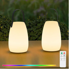 uuffoo 2 LED āra galda lampas, IP44 ūdensizturīga galda lampa, tālvadības pults, silti balta, 8 krāsas, aptumšojama āra lampa kempingam, patio, dārzam, mājas dekorēšanai