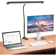 VIIVUU galda lampa LED Dimmable, 1200 lūmenu LED spuldzes ar spīlēm mājas birojam, aizsargā acis, 70 cm, Gooseneck biroja galda lampa, monitora lampa, melna, ar krāsu temperatūras spilgtuma līmeņiem