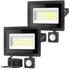 kolpop LED prožektors ar kustības sensoru, 2 gabali, 30 W, 3000 LM LED prožektors ar kustības sensoru, 6500 K, vēsā baltā krāsā, īpaši spilgts prožektors, IP65 ūdensizturīgs, āra prožektors ar kustības sensoru