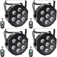 SEBRUANC RGBW LED Par lukturis, 4 gabali, 7 LED starmeši, skatuves gaisma ar tālvadības pulti, 8 režīmi, disko gaismas efekti DJ bāriem, kāzām, Ziemassvētkiem, Halovīna apgaismojumam