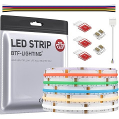 BTF-LIGHTING FCOB RGBCCT Elastīga augsta blīvuma LED sloksne FCOB FOB + RGBCCT LED sloksne 5 m 840LED/M 4200LEDs DC24V 18W/M IP30 nav ūdensnecaurlaidīgs daudzkrāsains TV istabu pusei DIY mājas dekorēšanai