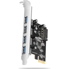 Axagon Pceu-430rs pcie контроллер 4x usb 3.2 gen 1 port, uasp, renesas chipset, 15-pin sata power supply