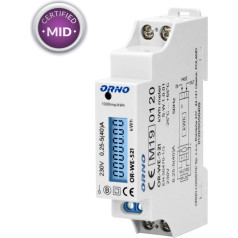 1-fāzes elektroenerģijas skaitītājs, 40A, MID, impulsu izeja, aizmugures apgaismojums, 1 modulis, DIN TH-35mm