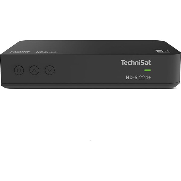 TechniSat HD-S 224+ kompakts HD satelīta uztvērējs ar HD+ raidītāja komplektu 6 mēnešiem (DVB-S2, Timeshift funkcija, HDTV, HDMI, USB multivides atskaņotājs, 7 dienu EPG, 12 V darbība, tālvadības pults) Melns