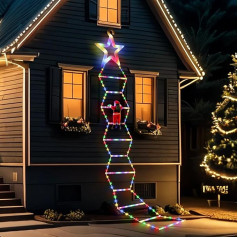 Opard 12 ft / 3.65 m Christmas Lights with Climbing Santa Claus, Christmas Decoration with 8 Lighting Modes & Memory Function, Christmas RGB Ladder Lights with Plug for Outdoor Balcony Garden