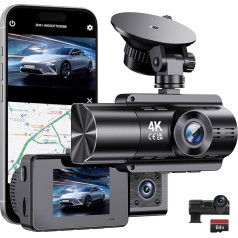 Dash Cam Automobilinė priekinė ir galinė Dash Cam 360 laipsnių stebėjimo kamera su baterija 4K su GPS 5GHz WiFi Dash Cam su 64GB SD Automobilio kamera su parkavimo stebėjimo / super naktinio matymo / įrašymo kilpa