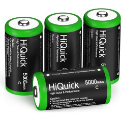 HiQuick Baby C akumulators, NI-MH uzlādējams C akumulators, liela ietilpība, 5000 mAh, 1200 uzlādes ciklu, 1,2 V C tipa akumulators (4 gab.)
