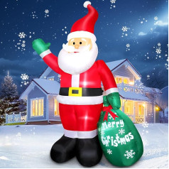 210 cm Inflatable Santa Claus for Outdoors, 7 ft Santa Claus with Green Bag, Inflatable Christmas Decoration, Integrated LED Lighting for Christmas Holiday Decorations in the Garden/Yard