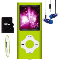 Hotechs MP3 atskaņotājs MP4 atskaņotājs MP3 atskaņotājs ar 32GB atmiņas karti (zaļš)