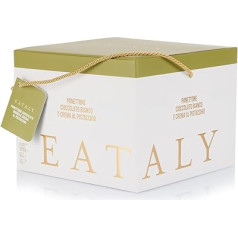 Eataly Panettone Weiße Schokolade mit natürlicher Hefe 900 g und Pistaziencreme - Weihnachtssüßigkeit ohne Rosinen und Kandierte - Elegante Geschenkbox mit Signatur Eataly