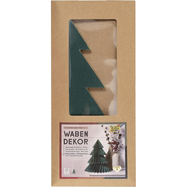 folia 49201 Honeycomb Decoration Classic Xmas Tree, Ziemassvētku piekariņš, augstums aptuveni 32 cm, salokāms Ziemassvētku rotājums iekštelpām