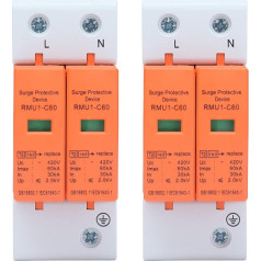 Pārsprieguma aizsargs, 2 x SPD pārsprieguma aizsardzības ierīces, 2P 420 V 60 kA maiņstrāvas aizsardzības aizsardzība Mājas strāvas pārtraucējs, zibens aizsardzība, ekvipotenciāls pārsprieguma aizsargs mājsaimniecības aizsardzībai