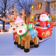 Pfloge® Inflatable Santa Claus with Sleigh 2024, Santa Reindeer Christmas Santa Claus Decoration with LED Illuminated Including Mounting Material Christmas Decoration Outdoor with Fan