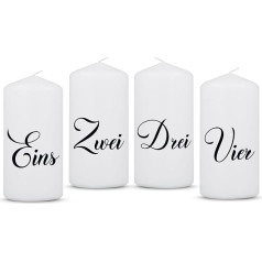 GRAVURZEILE Printed Small Christmas Candle – Advent Numbers – Small Candles Set of 4 for Advent Wreath – Decoration for Christmas – Pillar Candle 120/58 mm – Colour: Written Out