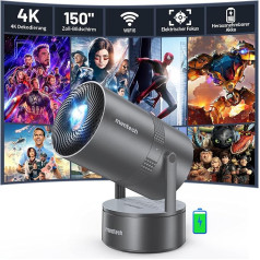 [Iebūvēta baterija] Mentech X3 Mini projektors 4K mājas kino mini projektors ar WiFi 6 un BT5.2, Android OS, automātiskā trapeces korekcija, 180 grādu leņķis, 150 collu displejs tālrunim/PC/Xbox,