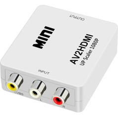 YcTc Mini AV 3RCA audio un video pārveidotājs, CVBS uz HDMI adapteris, 720p un 1080p palielināšana, komplektā ietilpst USB uzlādes kabelis, balts