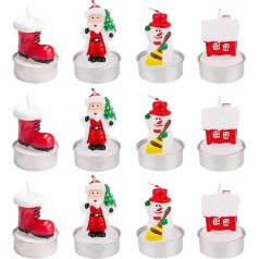 Pack of 12 Christmas Tea Lights Christmas Candles Christmas Tea Lights Handmade Christmas Candles Christmas Tree Candles Christmas Decoration for Party Wedding Gifts (Santa Claus)