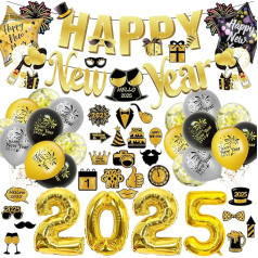 2025 Happy New Year Decoration Set2, 2025 Jaungada vakars Dekorēšana Happy New Year Decoration Karogi, Foto rekvizīti, Gaisa baloni, Svētku dekorēšana