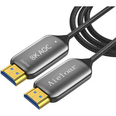 Aieloar HDMI optiskās šķiedras kabelis 20 m, HDMI optiskais kabelis 2.1 8K/60Hz 48Gbps ātrgaitas UHD optiskās šķiedras HDMI kabelis